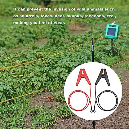 2Pcs Electric Fence Lead Wire Set with Alligator Clip, Solar Electric Fence Connector, Agricultural Electric Fence Wire Connect, Fencing System Wire (Red + Black)
