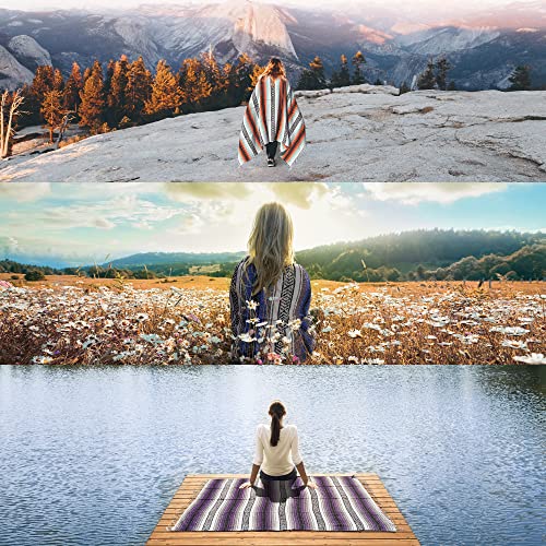 Authentic Extra Large Mexican Blanket - 70"x50" Handwoven Yoga, Serape, Artisanal Falsa, Beach, Camping, Picnic, Outdoor Blanket (Emerald) - color: Emerald