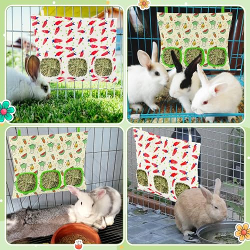 UPINS 2 Pack Guinea Pig Hay Feeder Bag,Bunny Rabbit Cage Bag Hanging Holder - color: Red Green, size: 34 x 28 cm