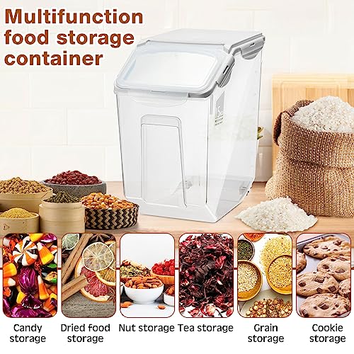 Umigy 4 Pack Rice Storage Container With Wheels Plastic Airtight Lid Flour Container Bin for Dog Pet Cereal Grain Dry Food, 15 Liter / 30 lbs - color: White