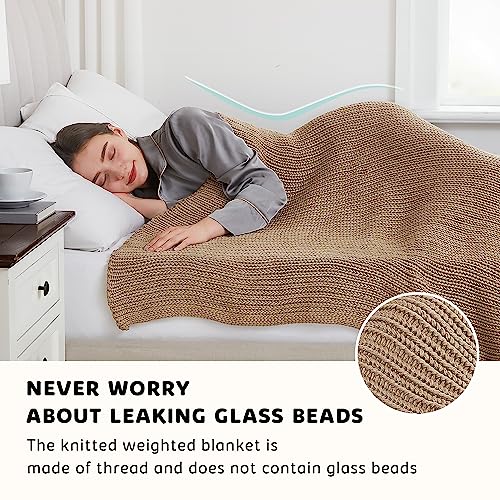 L'AGRATY Knitted Weighted Blanket 48"x72" 20lbs for Adults Cooling - color: Beige, size: 48" x 72" | 20 lbs