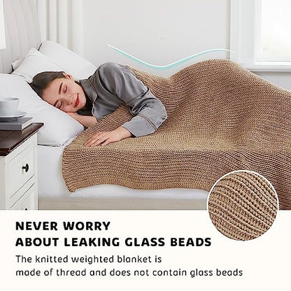 L'AGRATY Knitted Weighted Blanket 60"x80" 20lbs for Adults Cooling - color: Beige, size: 60" x 80" | 20 lbs