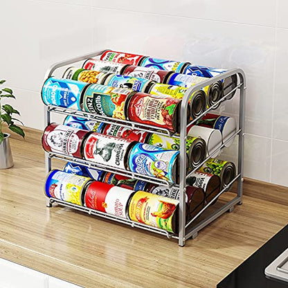 Can Rack Organizer,3 Tier Stackable Can Storage Dispenser,Sliver - color: Silver