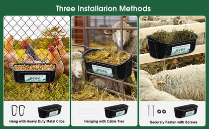 2 Pack Chicken Duck Dog Feeder, Poultry Feeders and Waterers, Hanging Goat Feeder, Livestock Feeding Container, Feed Trough and Waterer Bucket with Clips (Black) - color: Black