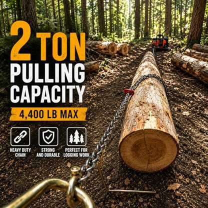7FT 2 Ton Logging Chain with Choker Hook & 13.5" Steel Probe Stake, Heavy Duty Skidding Tow Chain for Tractor Towing, Tree Dragging, Forestry Logging, ATV & UTV - size: 7FT