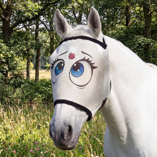 Ladybug Mesh Fly Mask for Horses Cartoon Eye Full Face Bug Protection with Breathable Mesh Soft Padding, Clear Vision, Stretch Fit, UV Protection, Comfortable Adjustable Fit for All Horses