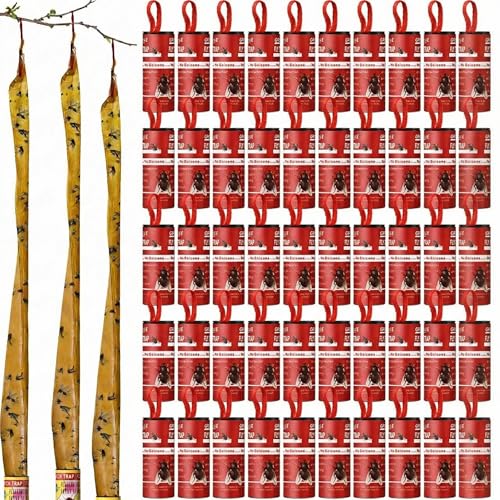 Qualirey 80 Pack Fly Strips Sticky Fly Trap Indoor Outdoor Hanging Ribbon Tape Paper Flying Insect Trap Gnat Killer Traps Catcher for Fruit Flies, Bug, Insect, Pest (Red) - color: Red