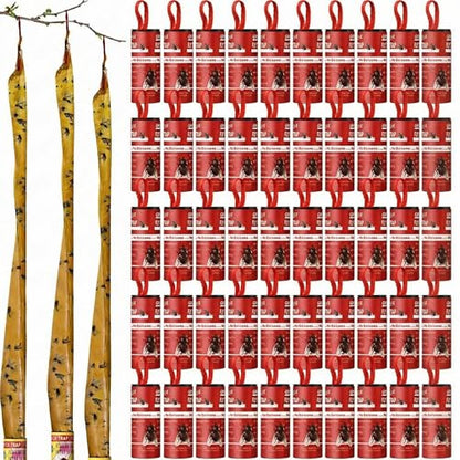 Qualirey 80 Pack Fly Strips Sticky Fly Trap Indoor Outdoor Hanging Ribbon Tape Paper Flying Insect Trap Gnat Killer Traps Catcher for Fruit Flies, Bug, Insect, Pest (Red) - color: Red