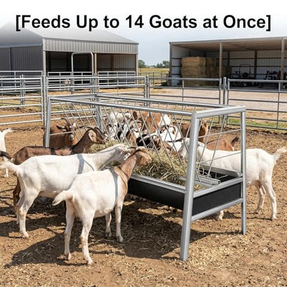 30 Gallon Large Livestock Feeding Trough, 59-Inch Heavy Duty Galvanized Steel Hay Feeder for 15+ Goats, Rust-Proof Metal Sheep Feeder for Pigs, Horses, and Cattle, Ideal for Farm & Ranch
