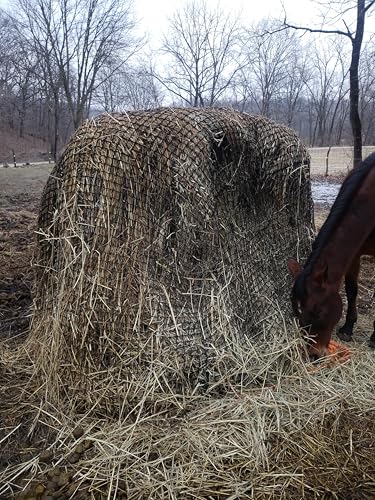 Aoneky 6x6 ft 1-Inch Hole Heavy Duty Hay Net, Small Hole Slow Feed Bale Net for Horses, 3mm Knotless Nylon with 23ft Tie Rope, 2200LB Capacity for Extreme Slow Feeding & Waste Reduction - size: 6x6ft