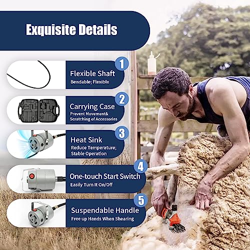 CNCEST 63Inch Flexible Shaft Electric Sheep Shears,110V 1200W Electric Shearing Clipper Sheep Goat Shears Machine Wool Clipper Cutter,Blades Adjustable