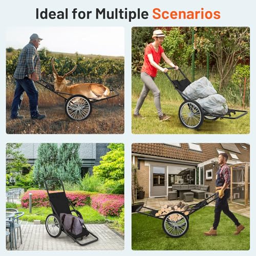 Goplus Folding Deer Cart with Polyester Liner, 550 LBS Heavy-Duty Hunting Game Hauler with 20" Rubber Wheels, Ergonomic Handle, Utility Gear Dolly Cart for Hunting Fishing Hiking - style: 29" x 48" x 47"