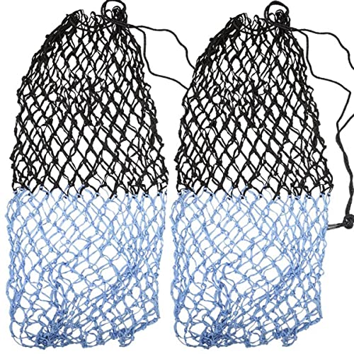 Set of 2 56" Soft Mesh Hay Nets with 2" Holes, Fits 8-10 Flakes of Hay (56", Hurricane Blue/Black)