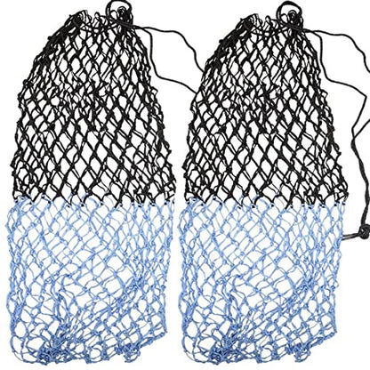 Set of 2 56" Soft Mesh Hay Nets with 2" Holes, Fits 8-10 Flakes of Hay (56", Hurricane Blue/Black)