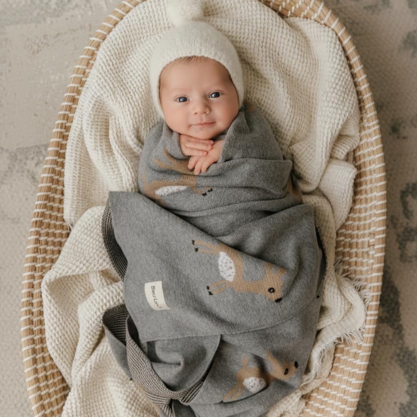 Knit Baby Swaddle Blanket - 100% Cotton Soft Cozy Receiving Swaddling Crib Stroller Quilt Blanket for Shower Gift Registry for Newborns, Infants, Toddlers, Unisex (Deer - Grey) - color: 12 - Deer - Grey