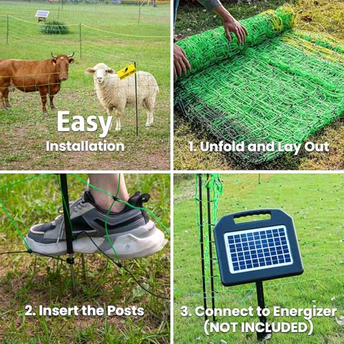 Electric Fence Netting, 49.6" H x 164'L Portable Livestock Nets for Cattle