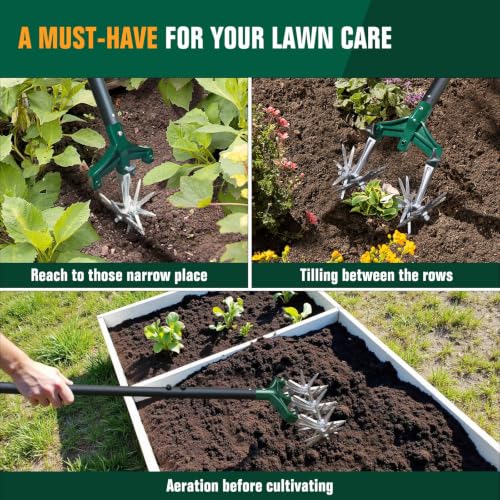 Altdorff Rotary Cultivator Garden Tool for Gardening and Lawn(61''), Rotary Hand Tiller with Detachable Thicker Tines&Sturdy Steel Handle, Manual Tiller Cultivator for Soil or Reseeding Grass