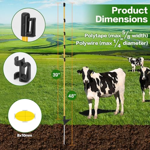 50Pcs 48in Fiberglass Step-in Electric Fence Posts