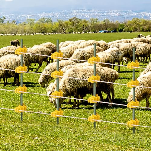 50 Pcs Yellow Rod Post Insulator, Electric Fence Insulators Screw Tight Round Fence Post Insulator, Electric Fence Wire Holding Insulator - size: 50