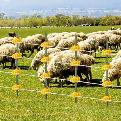 50 Pcs Yellow Rod Post Insulator, Electric Fence Insulators Screw Tight Round Fence Post Insulator, Electric Fence Wire Holding Insulator - size: 50