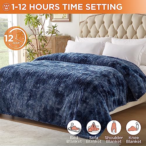 Westinghouse Heated Blanket Full Size, Faux Fur with 10 Levels, Indigo - color: Indigo, size: Full 80" x 84"