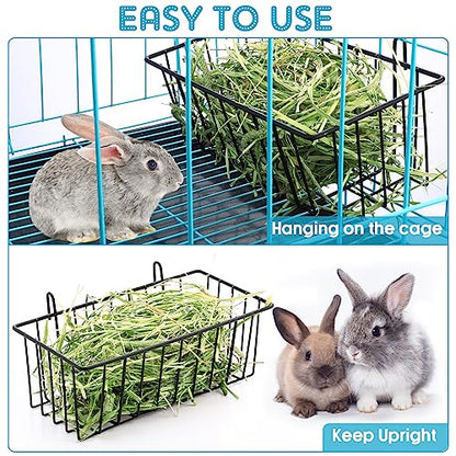 Therwen 4 Pcs Rabbit Hay Feeder Guinea Pig Heavy Duty Metal Frame Hay Rack with Hooks Cage Hanging Holder for Bunny Chinchilla Small Animals Accessories(9.8 x 5.1 x 3.5 Inches) - size: 9.8 x 5.1 x 3.5 Inches