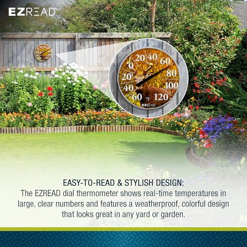 EZREAD Hanging Dial Thermometer 840-1217 Weather Thermometers for Indoor and Outdoor Use, Large 12.5 Inch Diameter, Easy to Read Numbers, Buck - color: Buck
