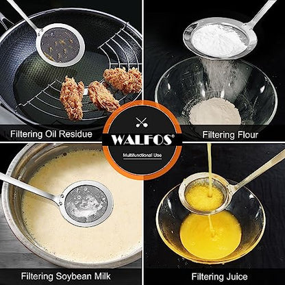 Walfos Skimmer Spoon, Stainless Steel Fine Mesh Strainer,Foam Strainer Oil Filter,Ultra Fine Mesh Strainer Perfect For Separation Of The Floating Foam,Fat,Set fo 2 - style: 2pcs (3") Skimmers