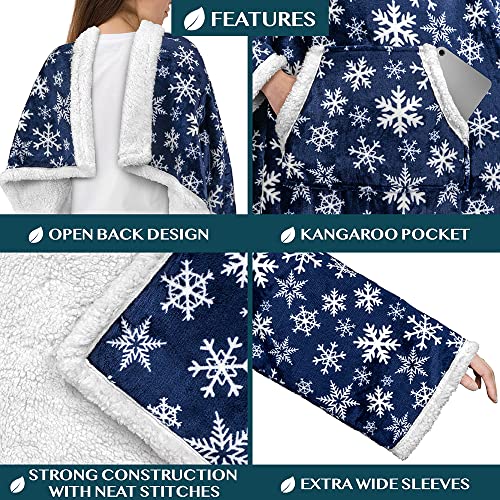 PAVILIA Sherpa Wearable Blanket with Sleeves and Pocket, Plush Thick Cozy Body Blanket Wrap for Adult Women Men, Christmas Gift for Wife Mom, Snowflake Blue - color: Snowflake Blue