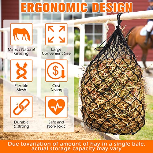 Tudomro 4 Pcs Hay Net Slow Feeder Hay Nets for Horses 35 Inch Hanging Hay Feeder Hay Bag for Horses Small 2 x 2” Holes Feeding Net Travel Feeder for Trailer and Stall, Simulates Grazing(Black)