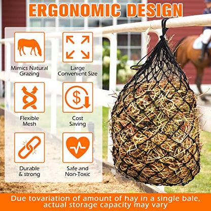 Tudomro 4 Pcs Hay Net Slow Feeder Hay Nets for Horses 35 Inch Hanging Hay Feeder Hay Bag for Horses Small 2 x 2” Holes Feeding Net Travel Feeder for Trailer and Stall, Simulates Grazing(Black)
