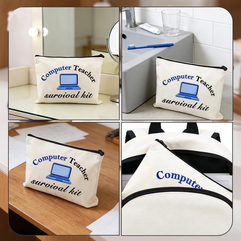 Computer Teacher Survival Kit Funny Computer IT Programmer Teachers Makeup Bag Gift Travel Toiletry Zipper Pouch Software Engineer Eductors Birthday Retirement Christmas Gift - color: Computer Teacher