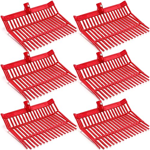 Lasnten 6 Pcs Manure Fork Replacement Head, 18 Tines Pitchfork Head with Screws and Nuts, Horse Manure Rake for Picking up Grass and Hay(Red) - color: Red
