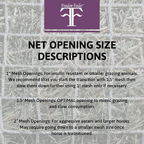 Freedom Feeder Mesh Net Full Day Slow Horse Feeder — Designed to Hold 30 lbs/4 Flakes of Hay and Feed Horse All Day — Reduces Horse Feeding Anxiety and Behavioral Issues