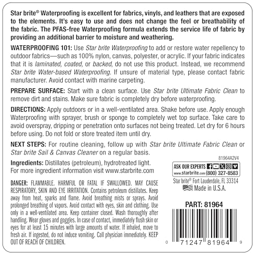 STAR BRITE Waterproofing Spray, Waterproofer + Stain Repellent + UV Protection for Boat Covers, Car Covers, Bimini Tops, Tents, Jackets, Backpacks, Boots, Awnings, Patio Covers & More - color: 64 Oz