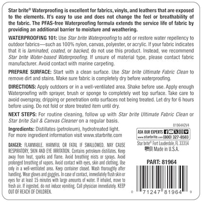 STAR BRITE Waterproofing Spray, Waterproofer + Stain Repellent + UV Protection for Boat Covers, Car Covers, Bimini Tops, Tents, Jackets, Backpacks, Boots, Awnings, Patio Covers & More - color: 64 Oz