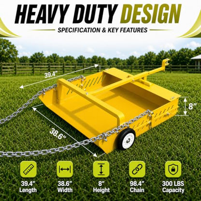 GRIND MODE 2-in-1 Horse Paddock Cleaner & Tow-Behind Trailer - color: Yellow, size: Upgraded Steel Chain