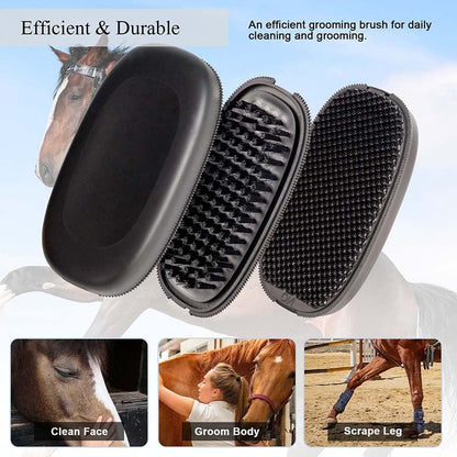 horse hair brushes, horse deshedding tool, PESSILIN 6-in-1 Horses Brushes Shedding Massage Deshedding for Horses, horse grooming brushes (Black)
