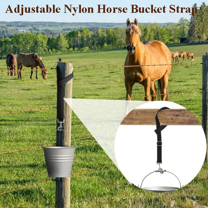 2Pcs Adjustable Nylon Horse Bucket Strap, 28-50 Inch Water Bucket Strap for Horse Bucket Hanging Strap Bucket Hanger Horse Barn Supplies for Hanging Water Bucket Hay Net, Black and Blue