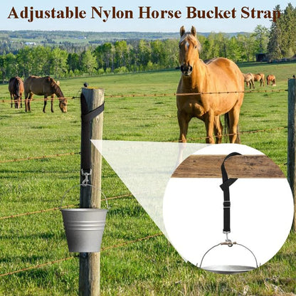 2Pcs Adjustable Nylon Horse Bucket Strap, 28-50 Inch Water Bucket Strap for Horse Bucket Hanging Strap Bucket Hanger Horse Barn Supplies for Hanging Water Bucket Hay Net, Black and Blue