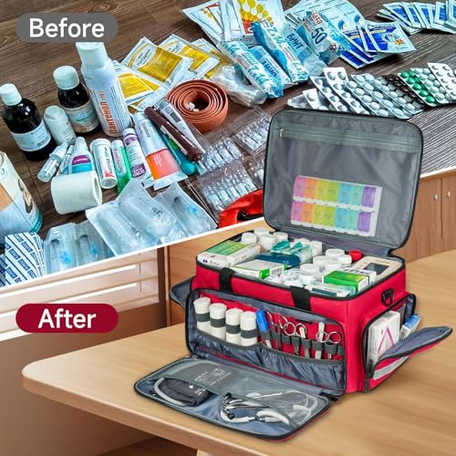 LEFOR·Z Medical Bag,First Aid Bag Empty,Home Health Nurse Bag with Detachable Divider,Medical Supplies Storage Tote for Nursing Student,Therapist,Doctors(Bag Only) - style: Red-large
