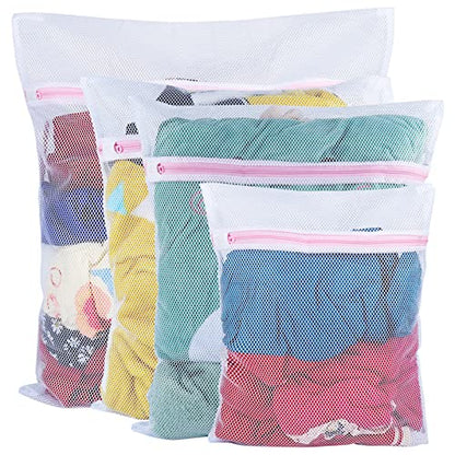 Vivifying Mesh Laundry Bags, 4pcs Durable Coarse Mesh Wash Bags with Zipper for Washing Machine, Delicates, Lingerie, Socks, Shoes and Stuffed Animals - size: 4 Laundry Bags (Variety Pack)