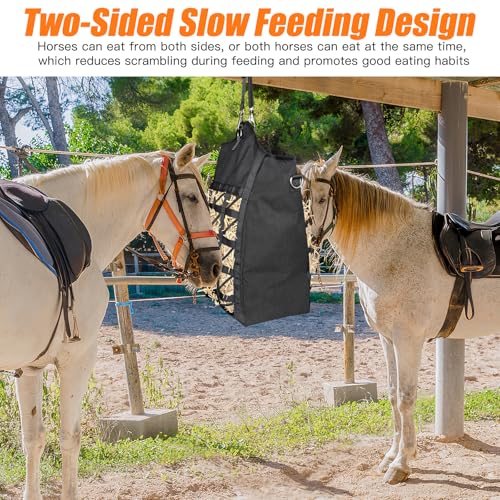 Dual Purpose Feed Horse Hay Bags, 2 Pack Large Black Oxford Fabric - size: Large 2 Pack