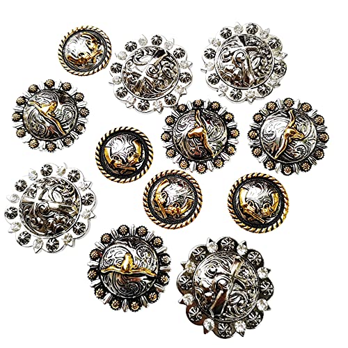 Horse TACK Antique Engraved Berry Conchos Screw Back Cross Badges Longhorn Steer Leather Craft Bukle 12pcs Mixed