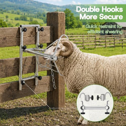Goat Sheep Stand for Shearing & Milking with Bottom Hook & Dual Mounting 304 Stainless Steel Goat Stand – Adjustable Height for Farm, Ranch & Veterinary Use