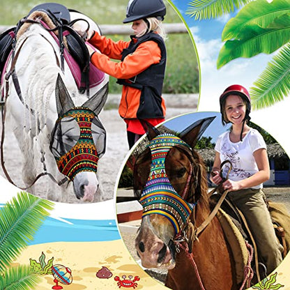 Frienda 3 Pieces Horse Fly Mask with Ears Adjustable UV Protection Breathability Horses Fly Masks Elasticity Smooth Comfortable Equine Face Covering(M) - size: M
