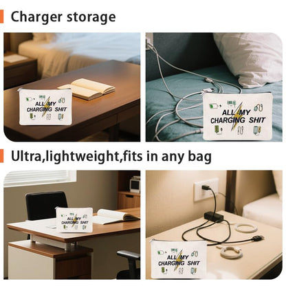 ShiQiao Spl Charging Cable Organiser Bag Funny Travel Makeup Bag Charger Organiser Cosmetic Bags With Zipper Toiletry Pouch for Best Friends Birthday Gifts for Daughter Son Travel Electronics Bags - style: All My Charging1