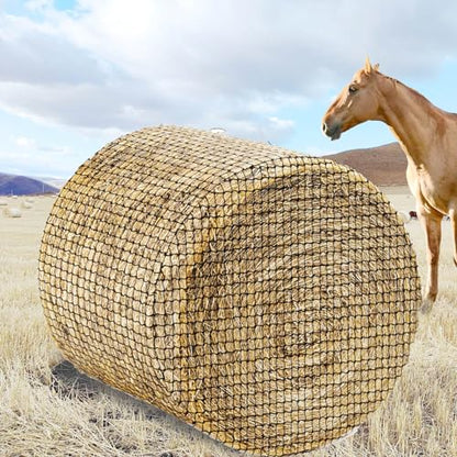 Round Bale Hay Net for Horses-5x5ft Size, Nylon Net with 1.75 Inch Holes