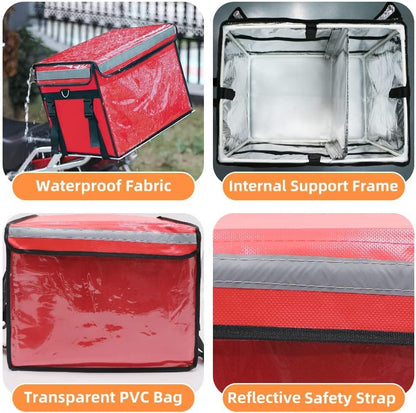TooCust Large Insulated Food Delivery Bag with Fixed Base and Internal Frame, XL-18.1"x13.8"x13.8", Commercial Pizza Delivery Bag w/Divider, Waterproof & Foldable Catering Bag Food Deliveries, Red - color: Red, size: XL-18.1"x13.8"x13.8"