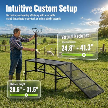 Livestock Trimming Chute, 650 LBS Goat Milking Stand with Ramp, Black - color: Black + Ramp